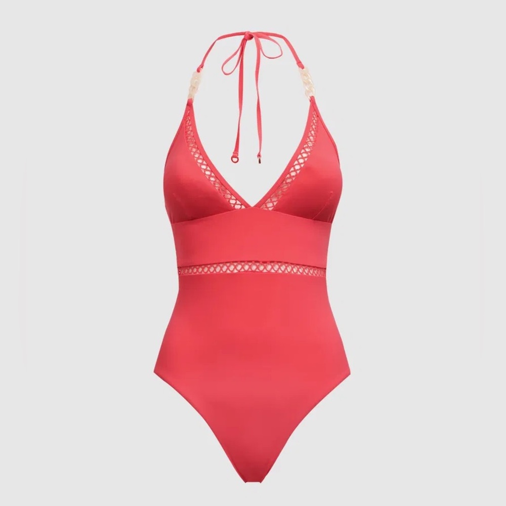 NWT REISS Ray Colour block Halter Swimsuit - Coral Size 2